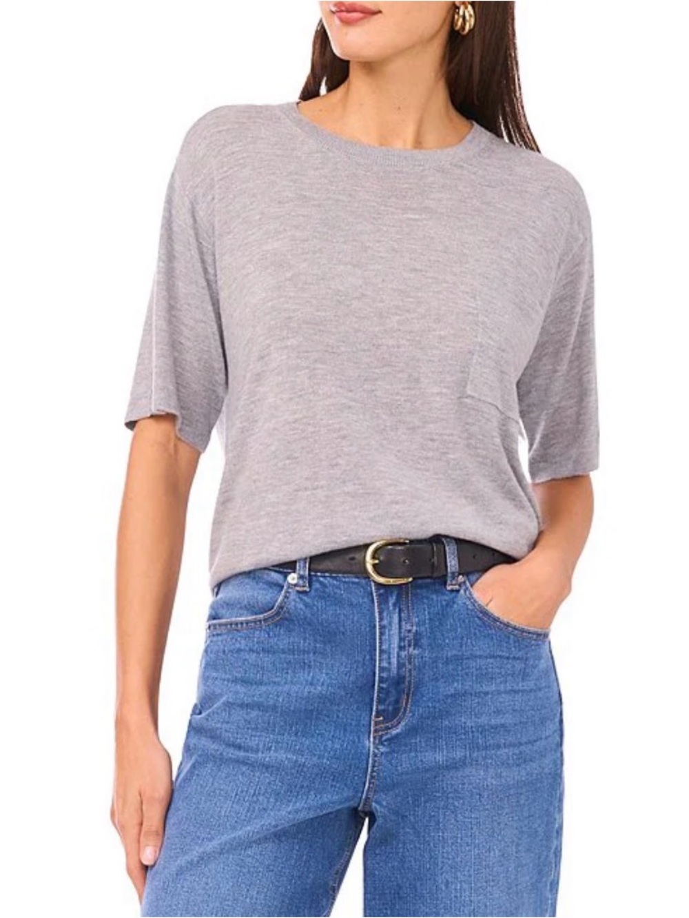 NWT 1.STATE Pepper Heather Crew Neck Pocket Sweater Top | Size Small